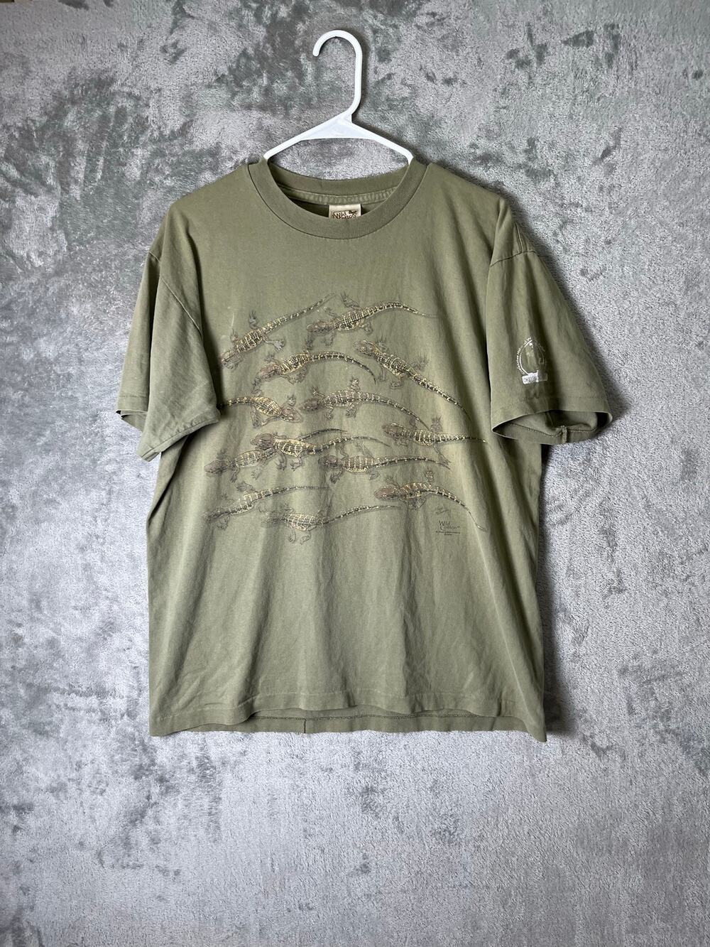 Vintage Single Stitch Alligator Graphic T Shirt Wildlife Nature USA Cotton Green
